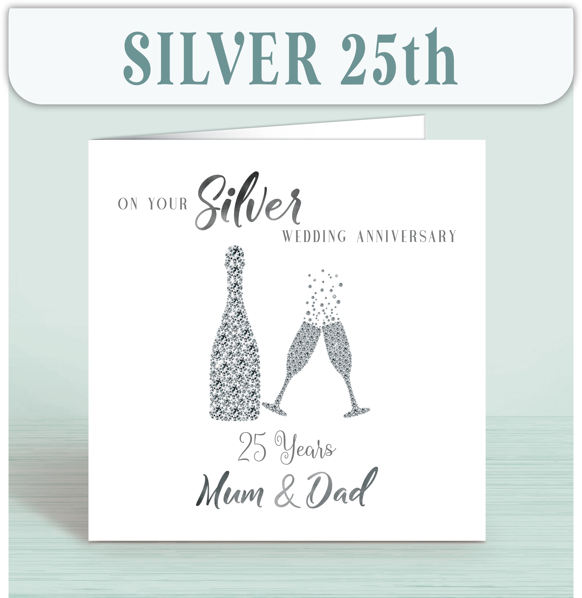 Silver 25th Anniversary Cards, Personalised