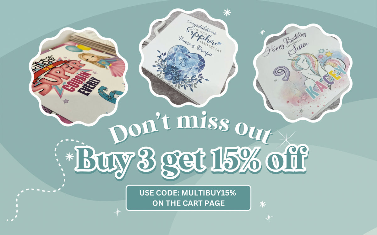 Don’t Miss Out, Buy 3 Cards, Get 15% Off, Use Code: MULTIBUY15% on the Cart Page