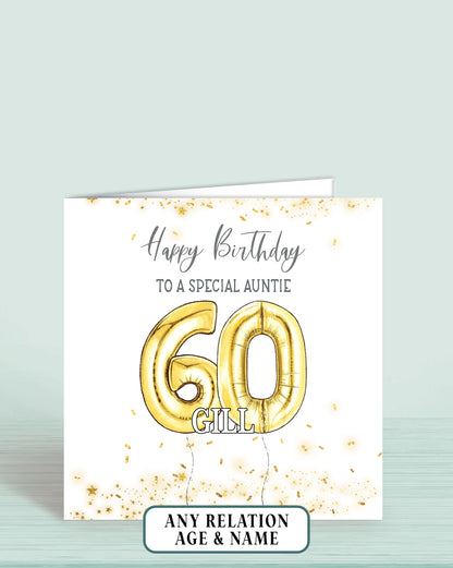 Auntie Birthday Card, 60th Birthday Card for Aunt, Personalised Gold Birthday Card, Any Age, Any Relation | Oliver Rose Designs