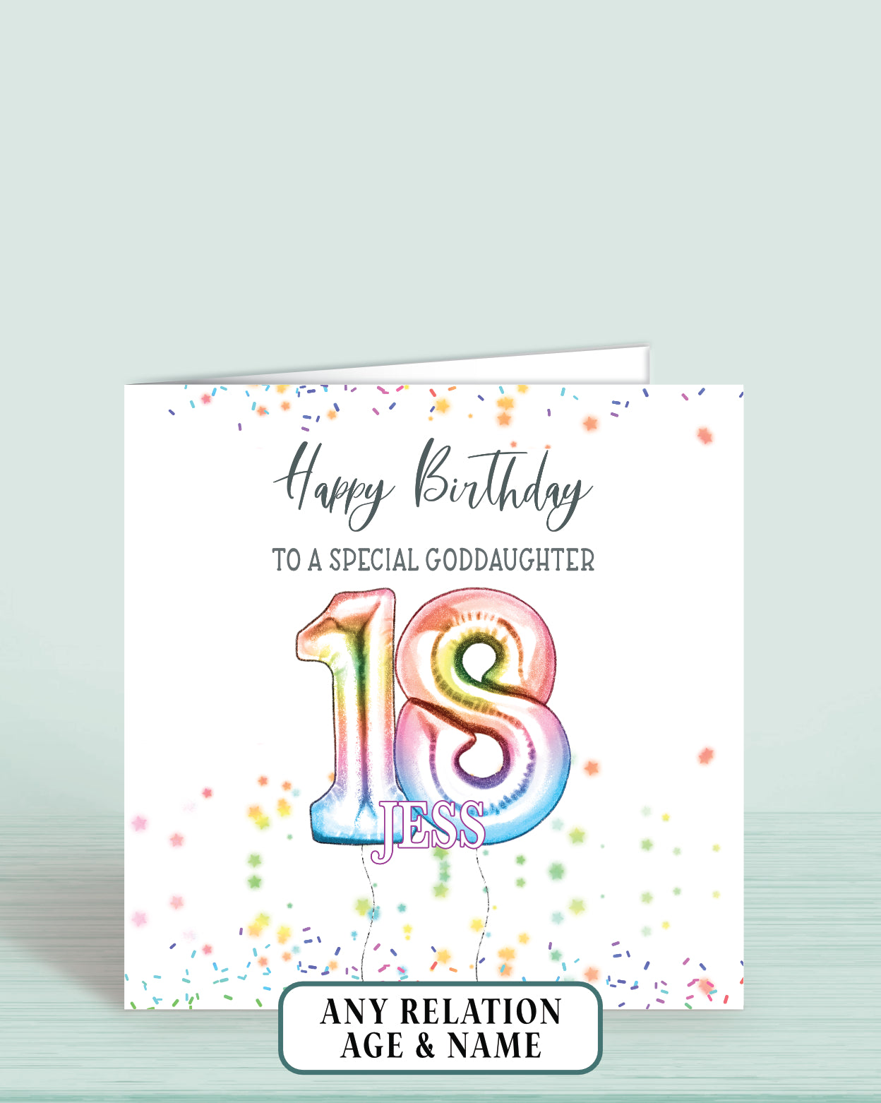 Goddaughter Birthday Card, 18th Birthday Card for Godchild, Personalised Rainbow Effect Birthday Card | Oliver Rose Designs