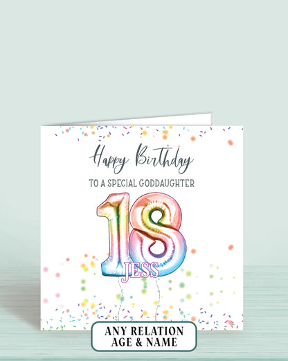 Goddaughter Birthday Card, 18th Birthday Card for Godchild, Personalised Rainbow Effect Birthday Card | Oliver Rose Designs