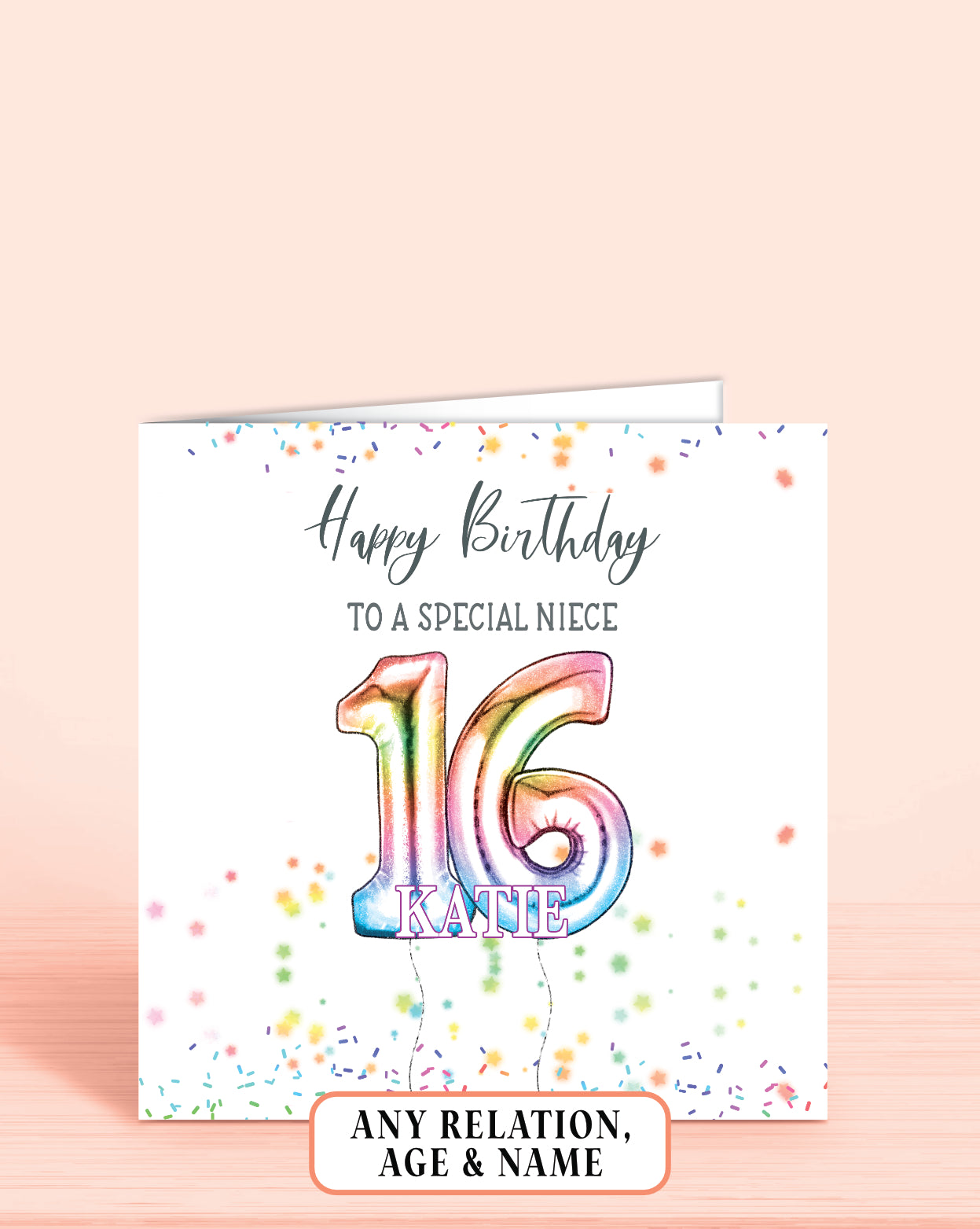 Niece Birthday Card, 16th Birthday Card for Great-Niece, Personalised Rainbow Effect Birthday Card | Oliver Rose Designs