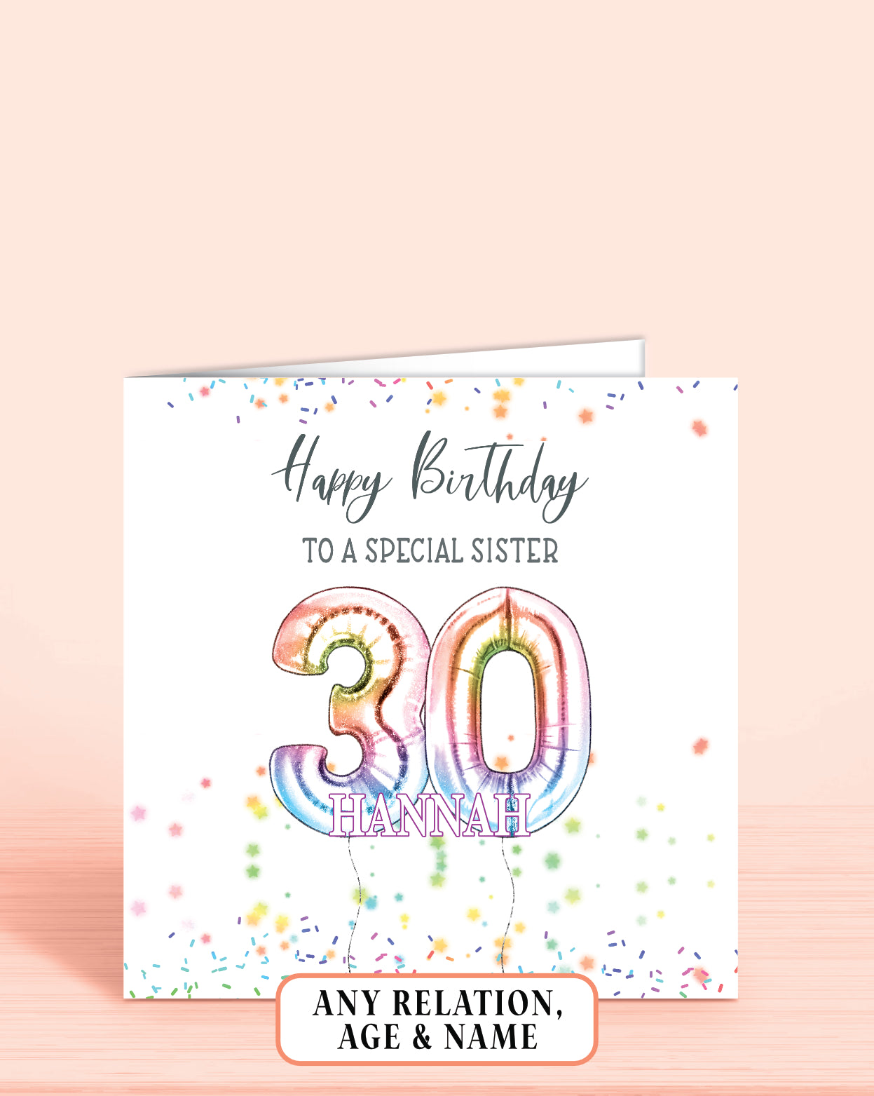 Sister Birthday Card, 30th Birthday Card for Sister-in-law, Personalised Rainbow Effect Birthday Card | Oliver Rose Designs