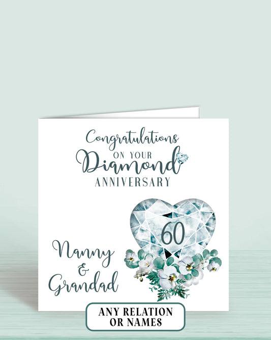 60th Diamond Anniversary Card, Congratulations on your Diamond Anniversary, Nanny & Grandad, 60 years