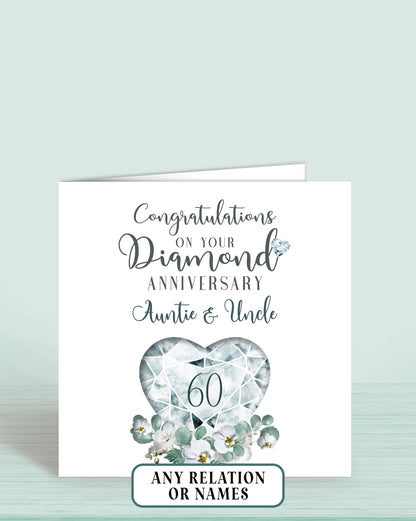 60th Diamond Anniversary Card, Congratulations on your Diamond Anniversary, Auntie & Uncle, Aunty & Uncle, Aunt & Uncle, 60 years