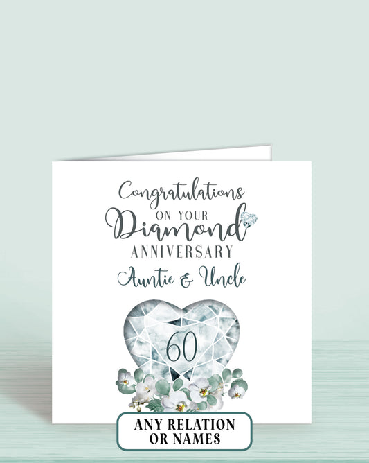 60th Diamond Anniversary Card, Congratulations on your Diamond Anniversary, Auntie & Uncle, Aunty & Uncle, Aunt & Uncle, 60 years