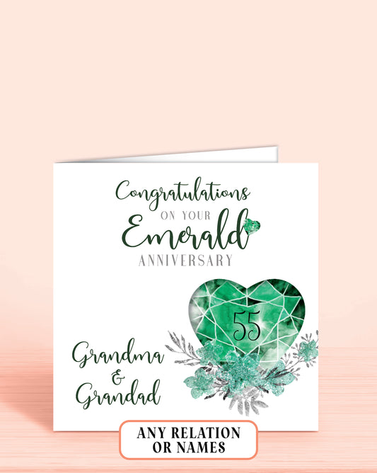 55th Emerald Anniversary Card, Congratulations on your Emerald Anniversary, Grandma & Grandad, 55 years