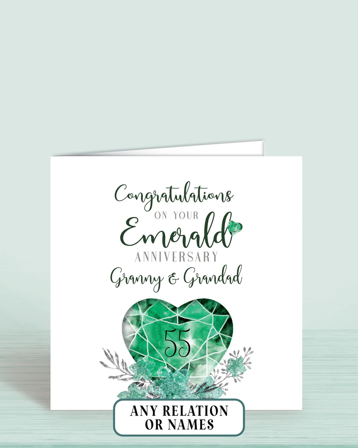 55th Emerald Anniversary Card, Congratulations on your Emerald Anniversary, Granny & Grandad, 55 years