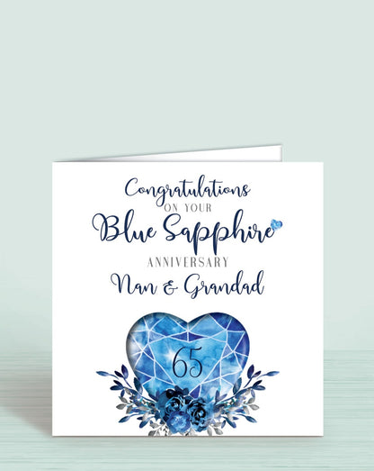 65th Blue Sapphire Anniversary Card, On your Blue Sapphire Anniversary, Nan & Grandad, 65 years