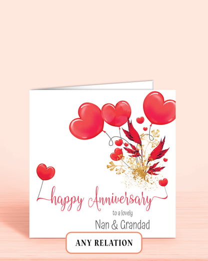 Nan & Grandad Anniversary Card, Red Hearts - Oliver Rose Designs