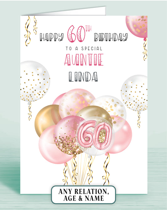 Auntie Birthday Card, 60th Birthday Card, Personalised Birthday Card for Women Her,  Any Age, Any Relation | Oliver Rose Designs