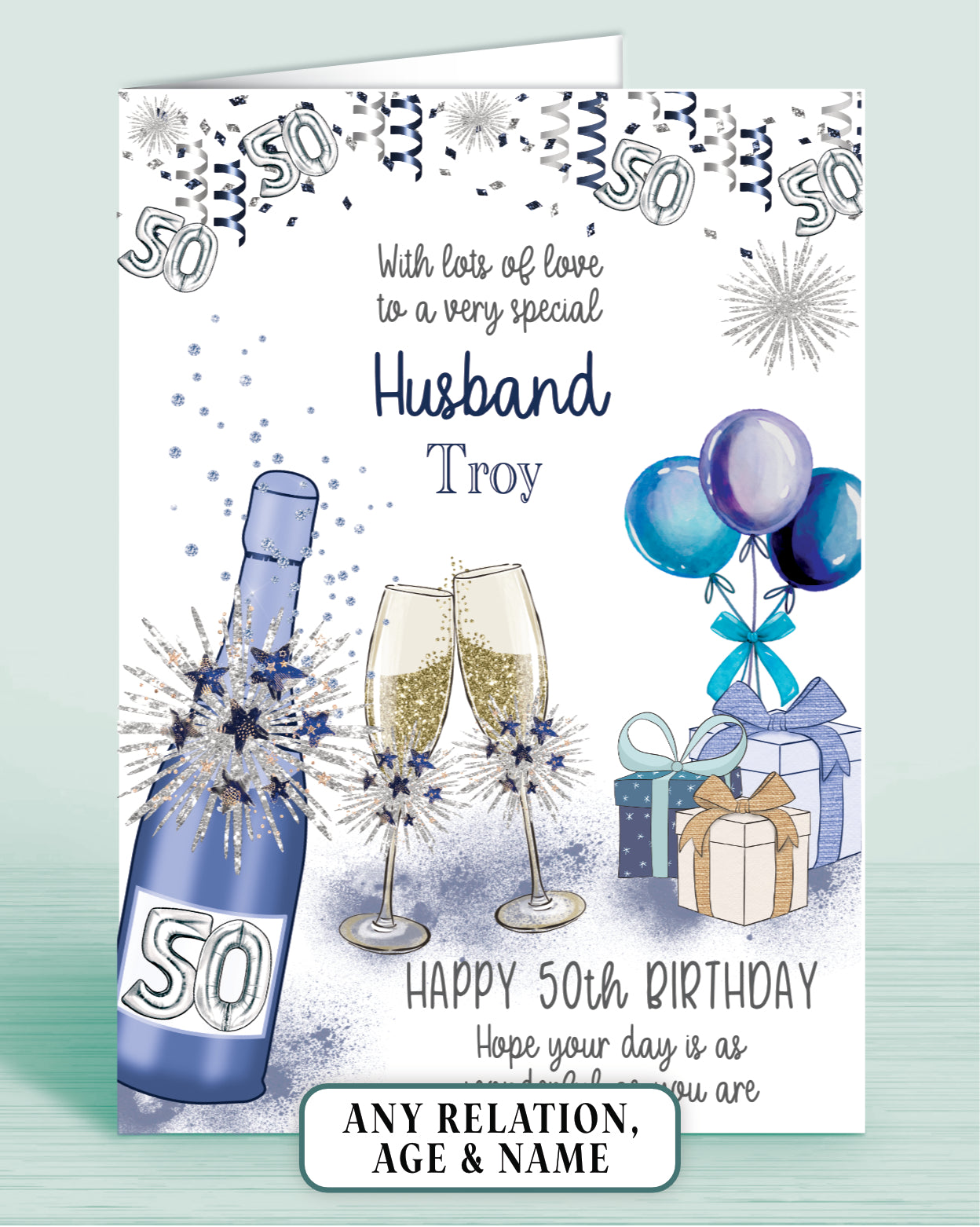 Husband Birthday Card, Personalised 50th Birthday Card for Husband | Oliver Rose Designs