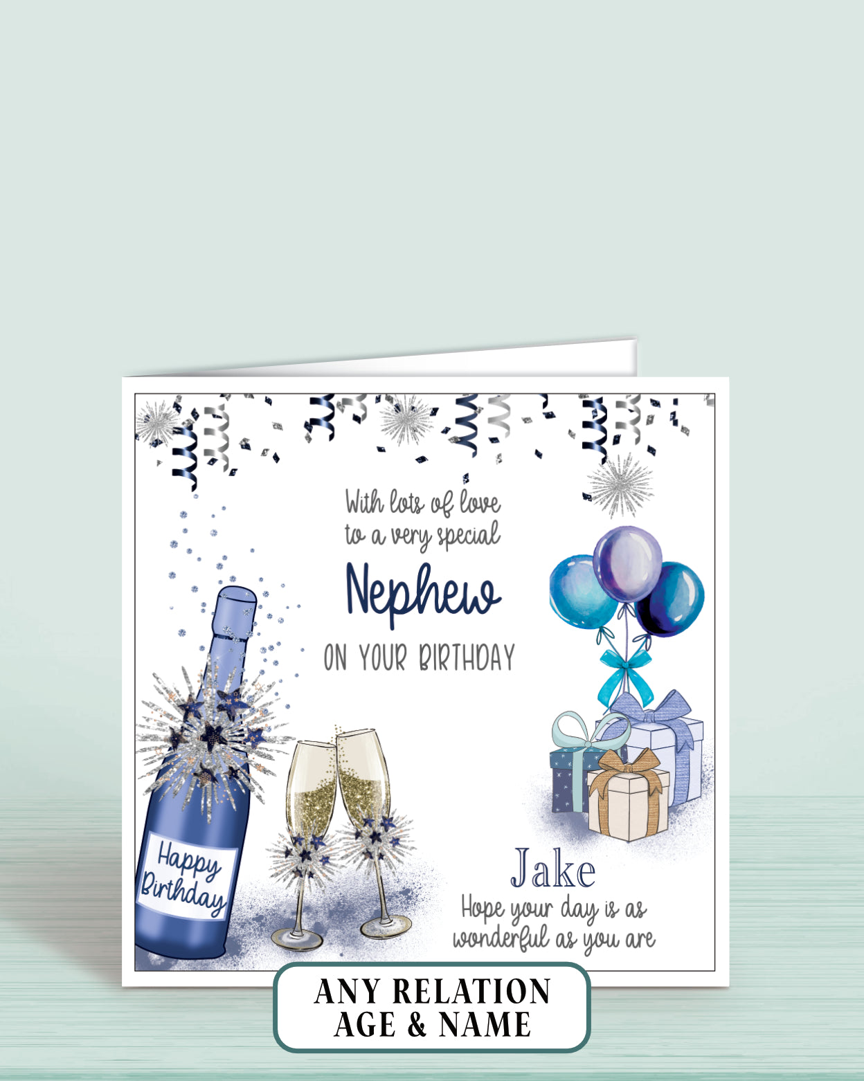 Nephew Birthday Card, Mens Birthday Card for Him, any age, any relation, Blue Bubbly | Oliver Rose Designs