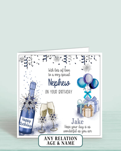 Nephew Birthday Card, Mens Birthday Card for Him, any age, any relation, Blue Bubbly | Oliver Rose Designs