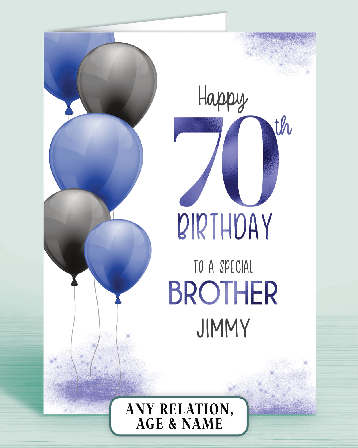 Brother 70th birthday card, to a special BROTHER, personalised card | Oliver Rose Designs