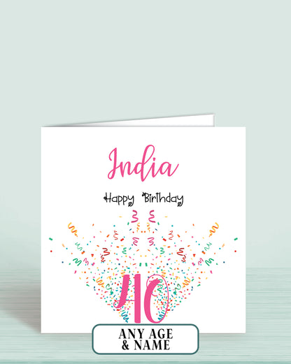 Female Birthday Card, Personalised Pink Confetti Happy Birthday Greeting Card, 40th Birthday Card | Oliver Rose Designs