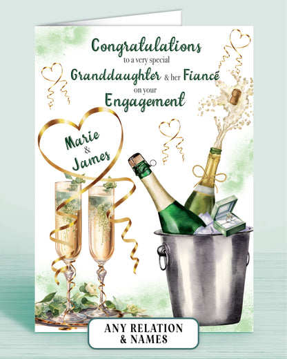 Granddaughter Engagement Card, Pretty Green, Congratulations to a very special Daughter and her Fiance on your Engagement, Personalised | Oliver Rose Designs