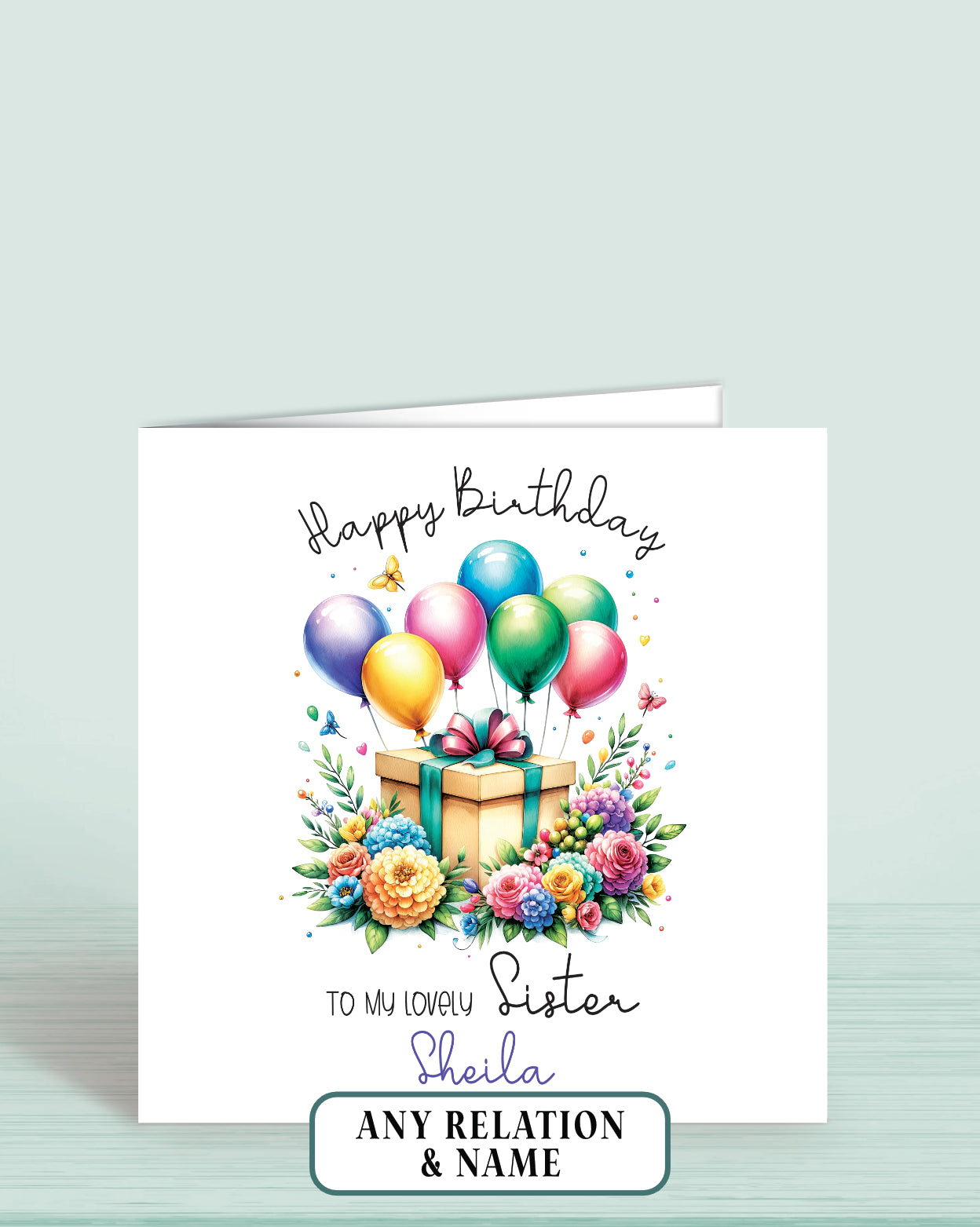 Sister Birthday Card, Personalised Floral Multi-Coloured Balloon Birthday Card for Sister (or any other Relation) To The Best Sister-in-law | Oliver Rose Designs