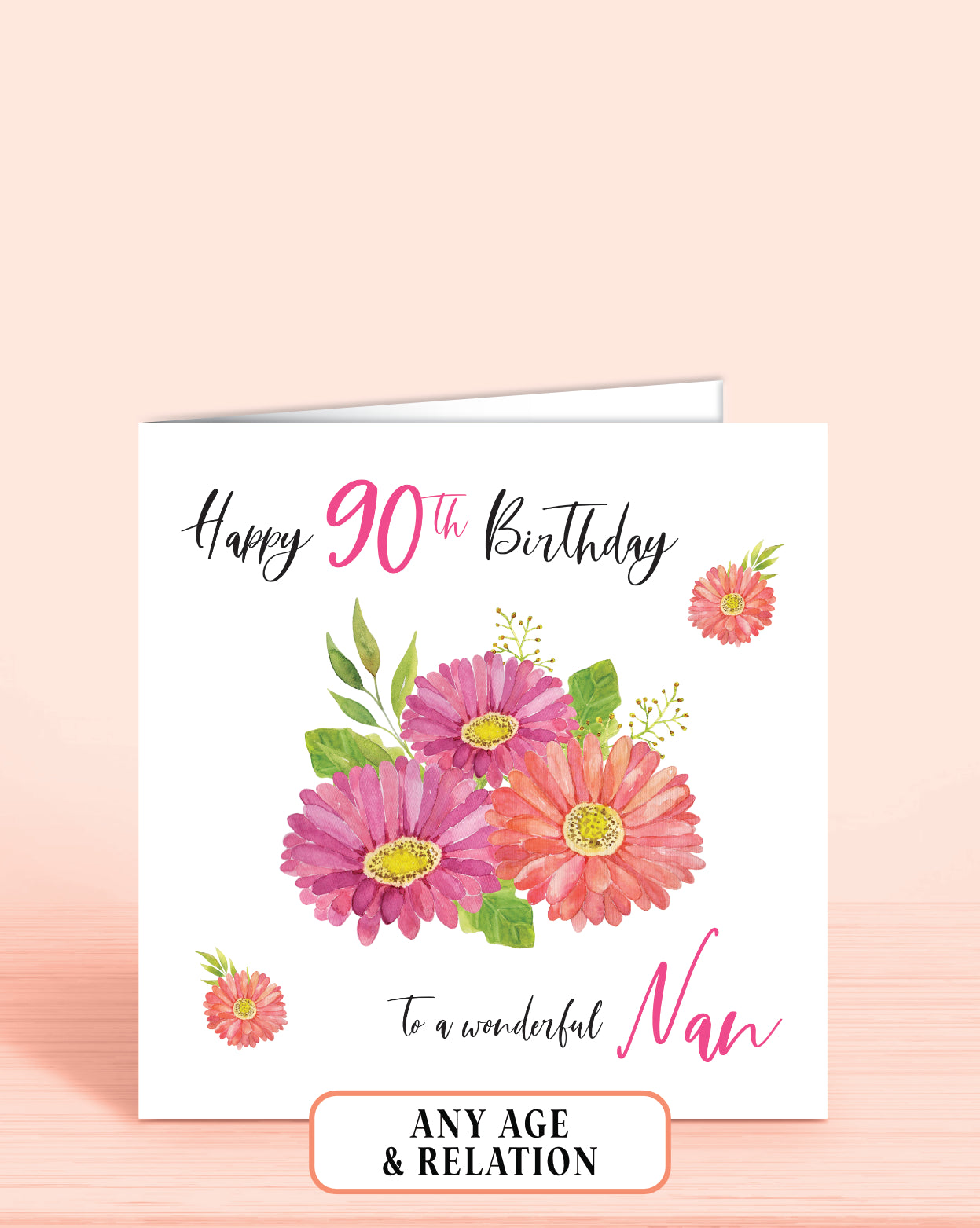 Nan Birthday Card, any age Personalised Birthday Card for Nanny, Floral Bouquet Birthday Card, Happy 90th Birthday | Oliver Rose Designs