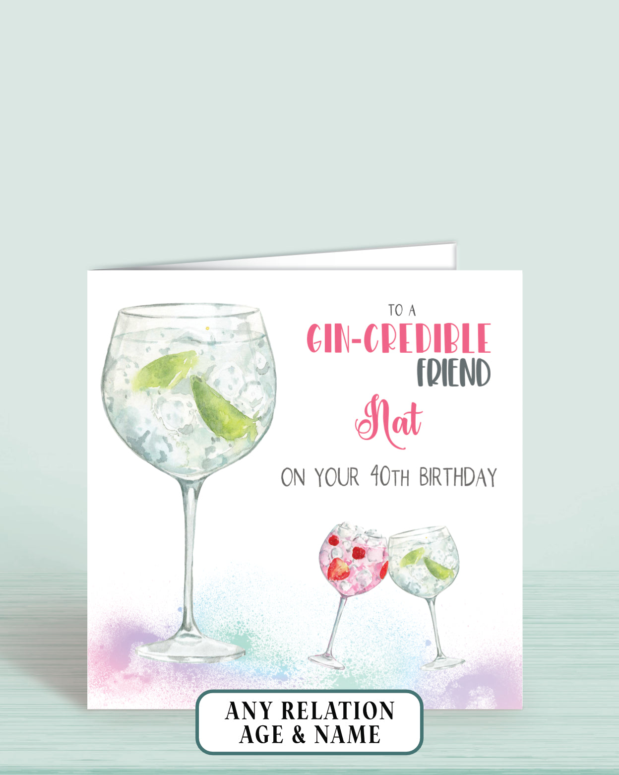 Friend Birthday Card, Personalised 40th Birthday Card for Best Friend, Any Age, Any Relation, Green Gin Birthday Card | Oliver Rose Designs