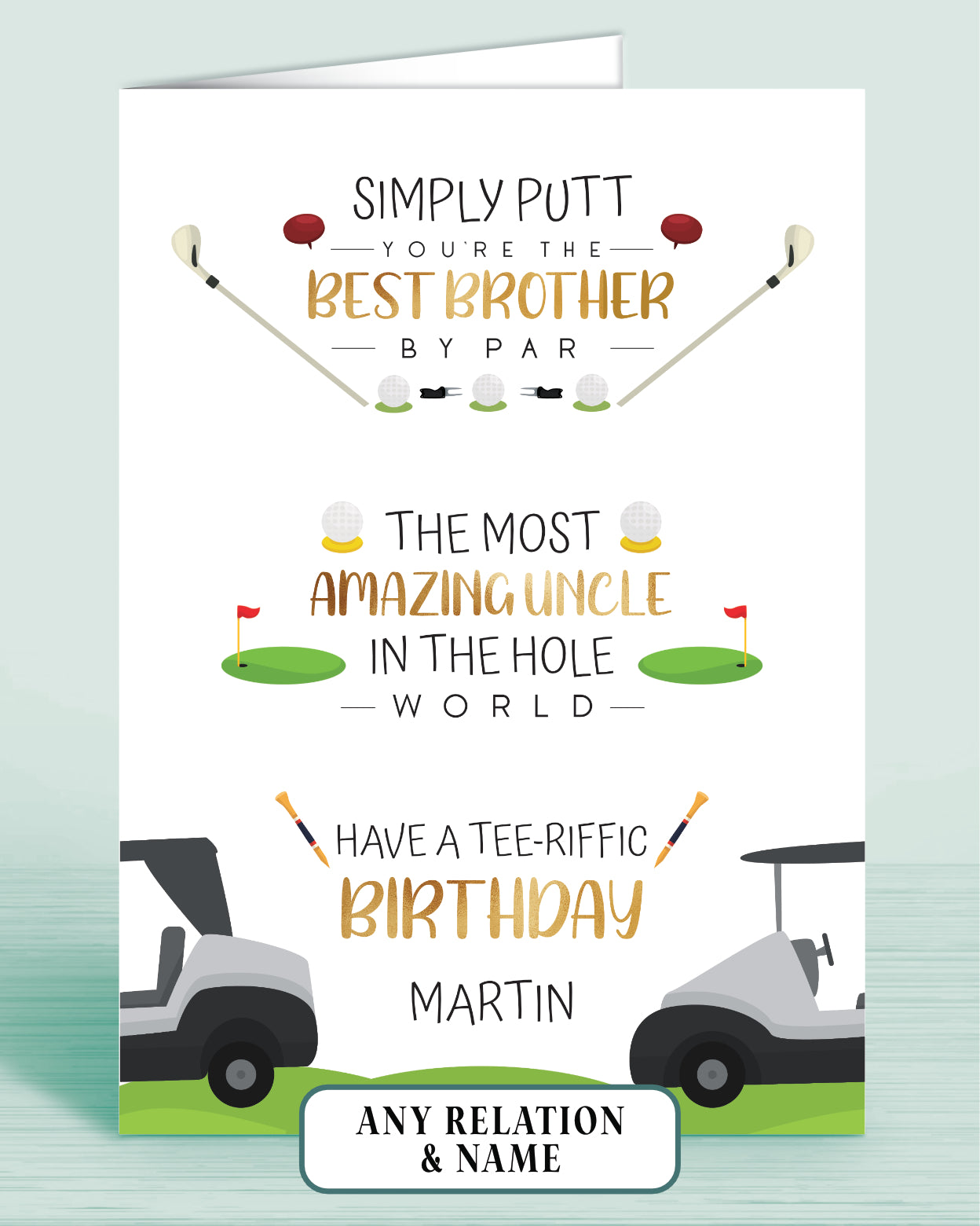 Golf Theme Birthday Card for Men, Him, Male Birthday Card. Best Brother & Amazing Uncle Personalised Birthday Card | Oliver Rose Designs