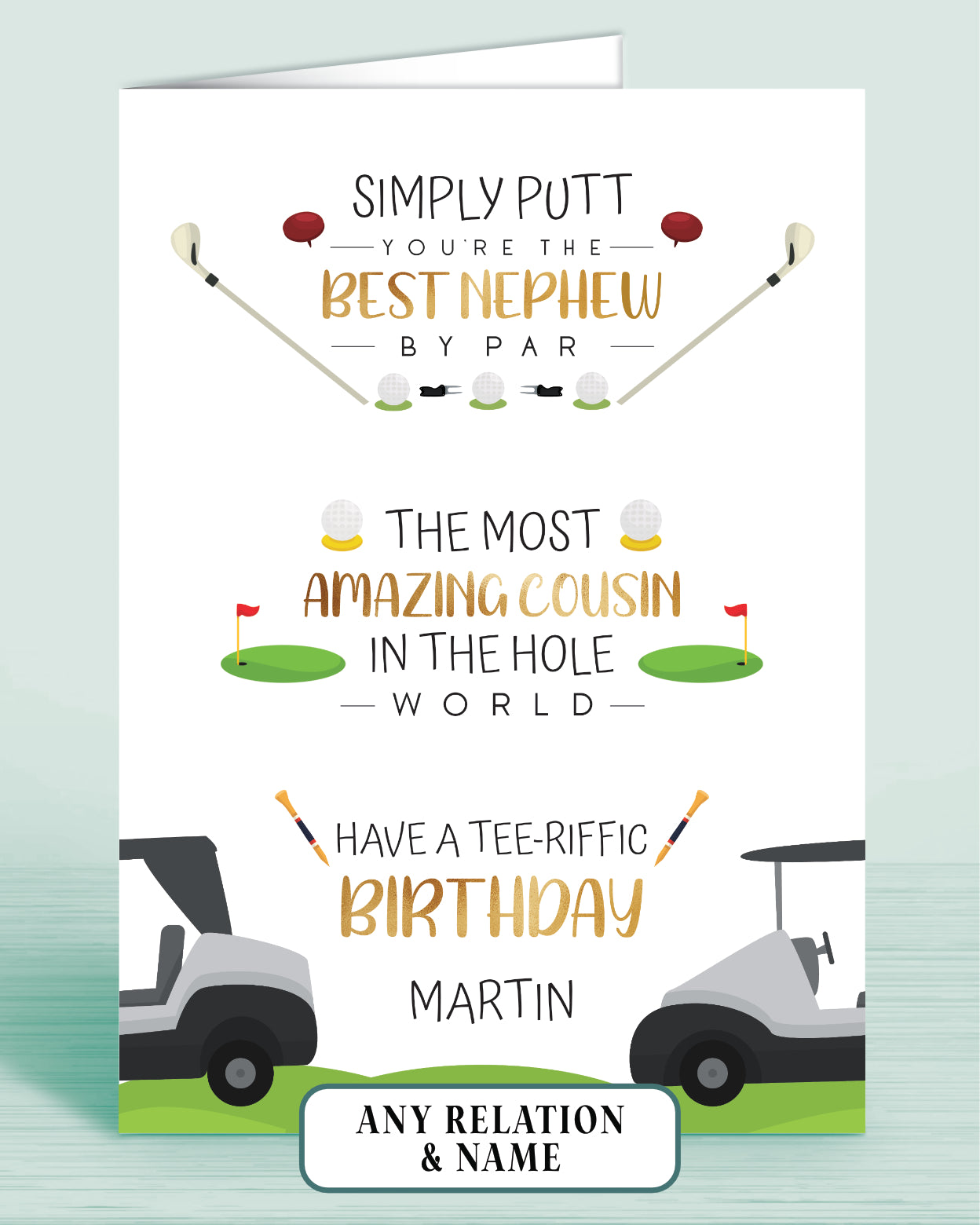 Golf Theme Birthday Card for Men, Him, Male Birthday Card. Best Nephew & Amazing Cousin Personalised Birthday Card | Oliver Rose Designs