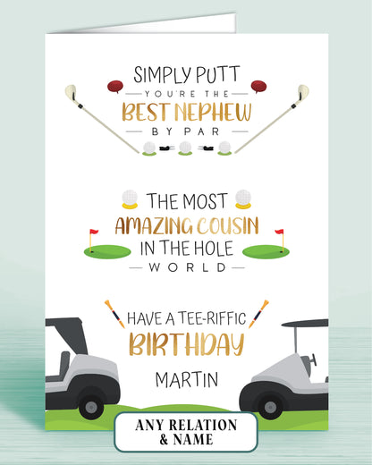 Golf Theme Birthday Card for Men, Him, Male Birthday Card. Best Nephew & Amazing Cousin Personalised Birthday Card | Oliver Rose Designs