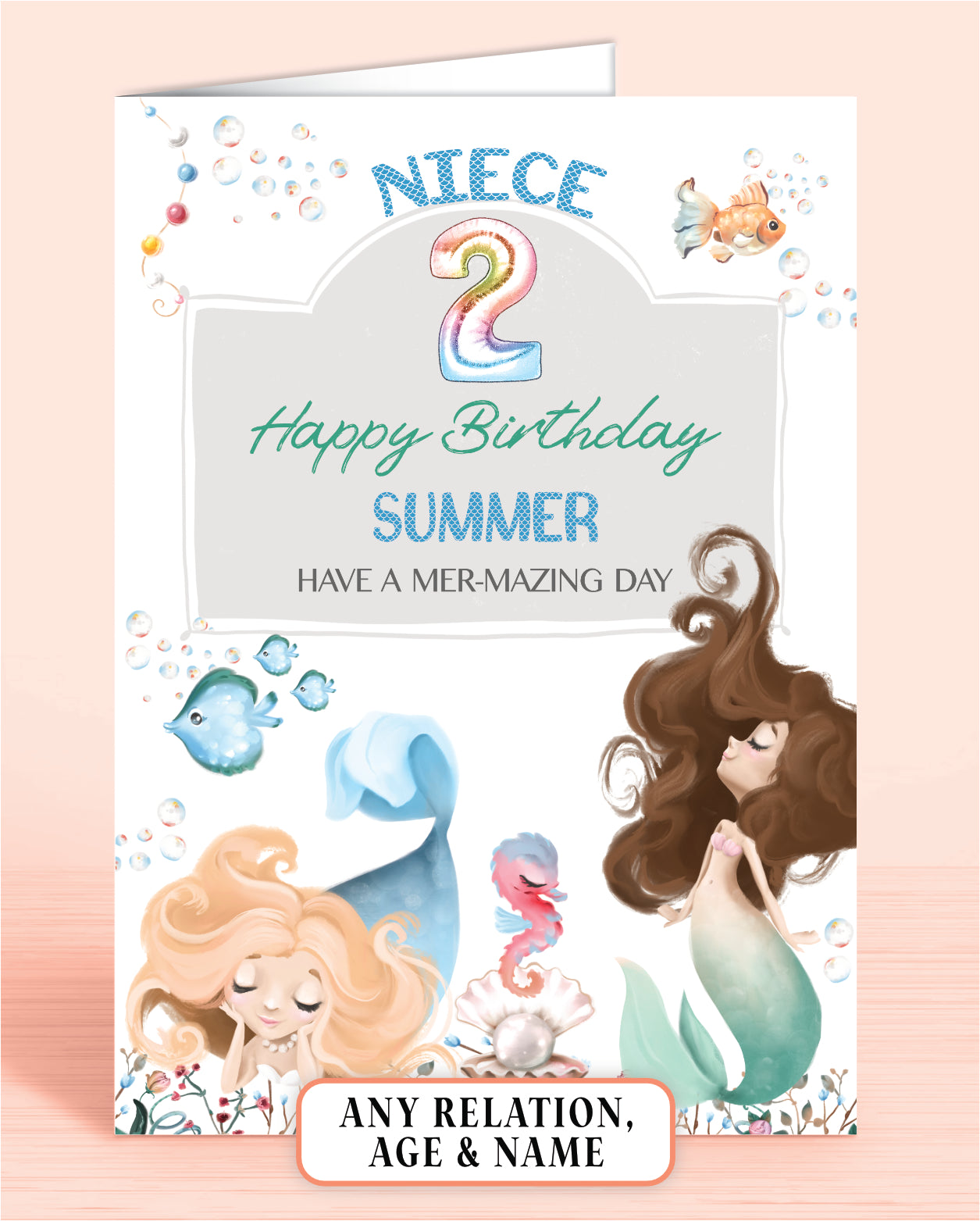 Niece Birthday Card Age 2nd Personalised with name (any age or relation) | Oliver Rose Designs