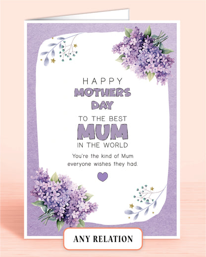 Mothers Day Card for Mum, to the best Mum, Floral Purple