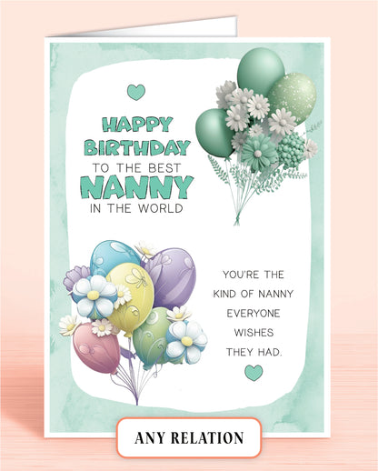 Nanny Birthday Card for Nan or any other relation. Birthday Card for Women. Female Birthday Card. Floral Green, A5 8x6 inches | Oliver Rose Designs