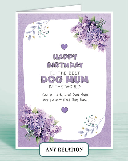 Dog Mum Birthday Card for Doggy Mum or any other relation. Birthday Card for Women. Female Birthday Card. Floral Purple, A5 8x6 inches | Oliver Rose Designs