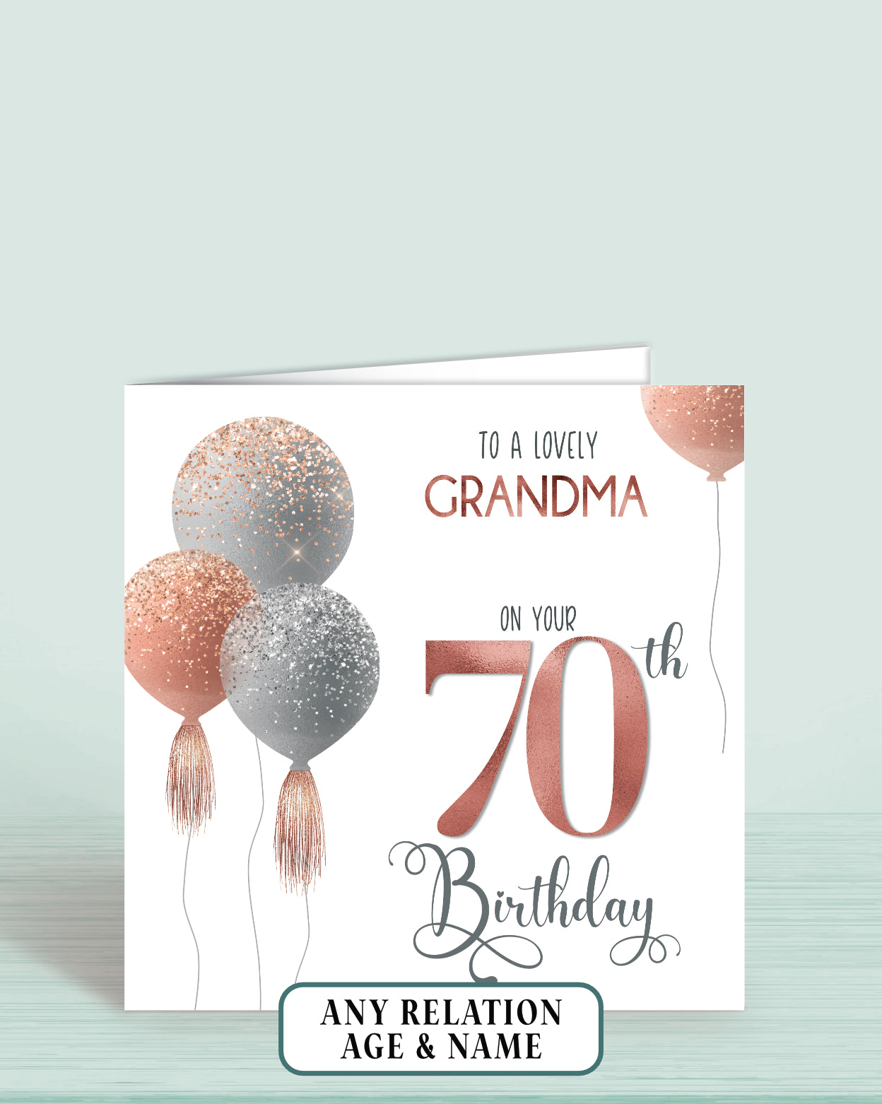 Grandma Birthday Card, Personalised 70th Birthday Card for Nan, Pink Balloons Birthday Card (5.75" Square) - Oliver Rose Designs