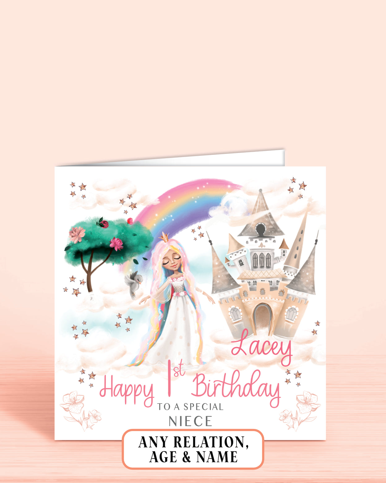 Dreamy Princess Castle Birthday Card, 1st Birthday Card, Niece, Personalised