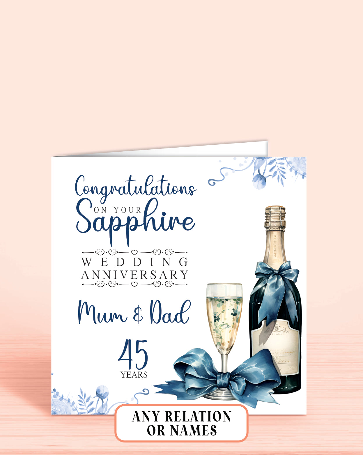 Mum & Dad 45th Sapphire Anniversary Card, Congratulations On your Sapphire Wedding Anniversary, 45 years