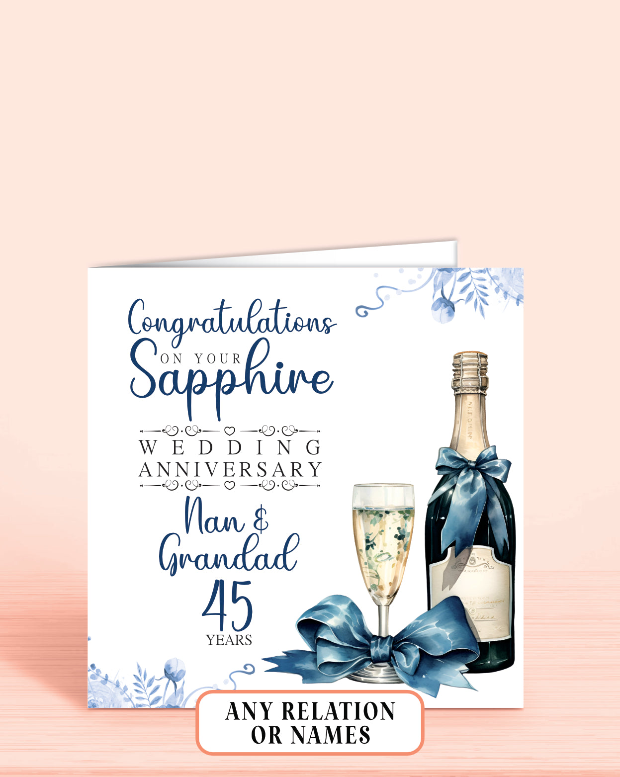 Nan & Grandad 45th Sapphire Anniversary Card, Congratulations On your Sapphire Wedding Anniversary, 45 years