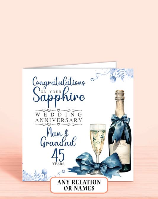 Nan & Grandad 45th Sapphire Anniversary Card, Congratulations On your Sapphire Wedding Anniversary, 45 years