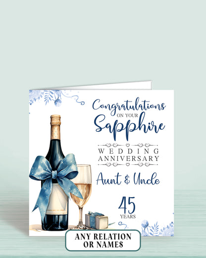 Aunt & Uncle 45th Sapphire Anniversary Card, Congratulations On your Sapphire Wedding Anniversary, 45 years