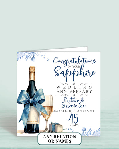 Brother & Sister-in-law (with names) 45th Sapphire Anniversary Card, Congratulations On your Sapphire Wedding Anniversary, 45 years