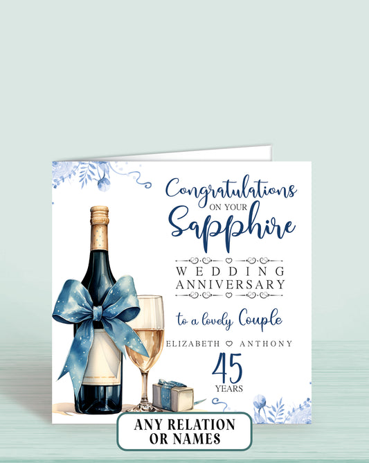 To a Lovely Couple (with names) 45th Sapphire Anniversary Card, Congratulations On your Sapphire Wedding Anniversary, 45 years