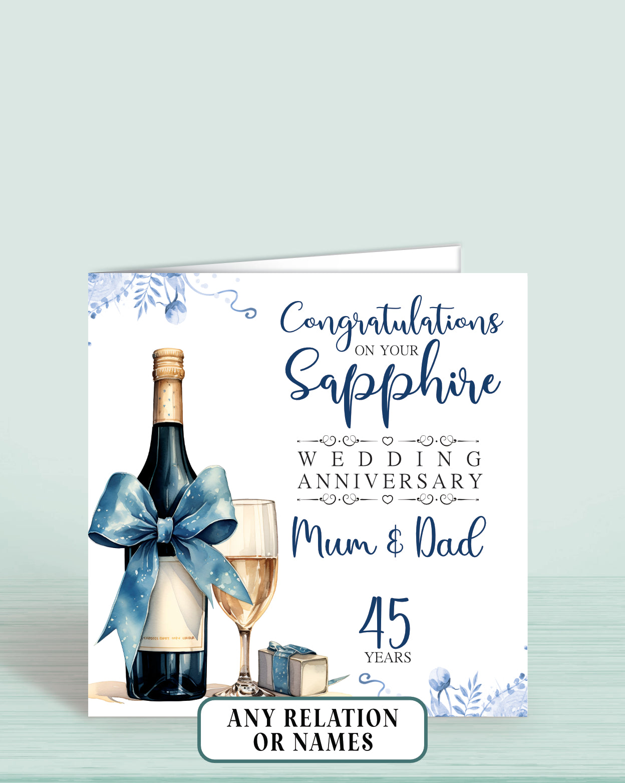 Mum & Dad 45th Sapphire Anniversary Card, Congratulations On your Sapphire Wedding Anniversary, 45 years