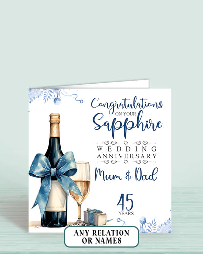 Mum & Dad 45th Sapphire Anniversary Card, Congratulations On your Sapphire Wedding Anniversary, 45 years