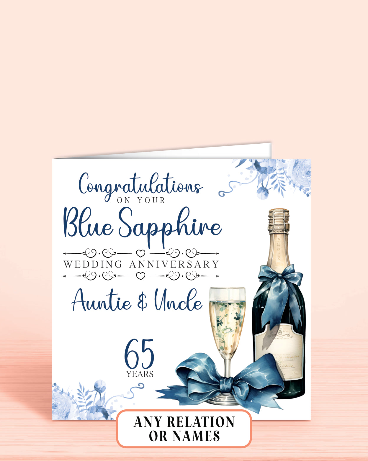 Auntie & Uncle 65th Blue Sapphire Anniversary Card, Congratulations On your Blue Sapphire Wedding Anniversary, 65 years