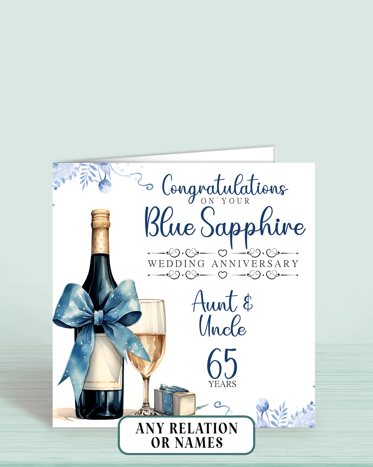 Aunt & Uncle 65th Blue Sapphire Anniversary Card, Congratulations On your Blue Sapphire Wedding Anniversary, 65 years