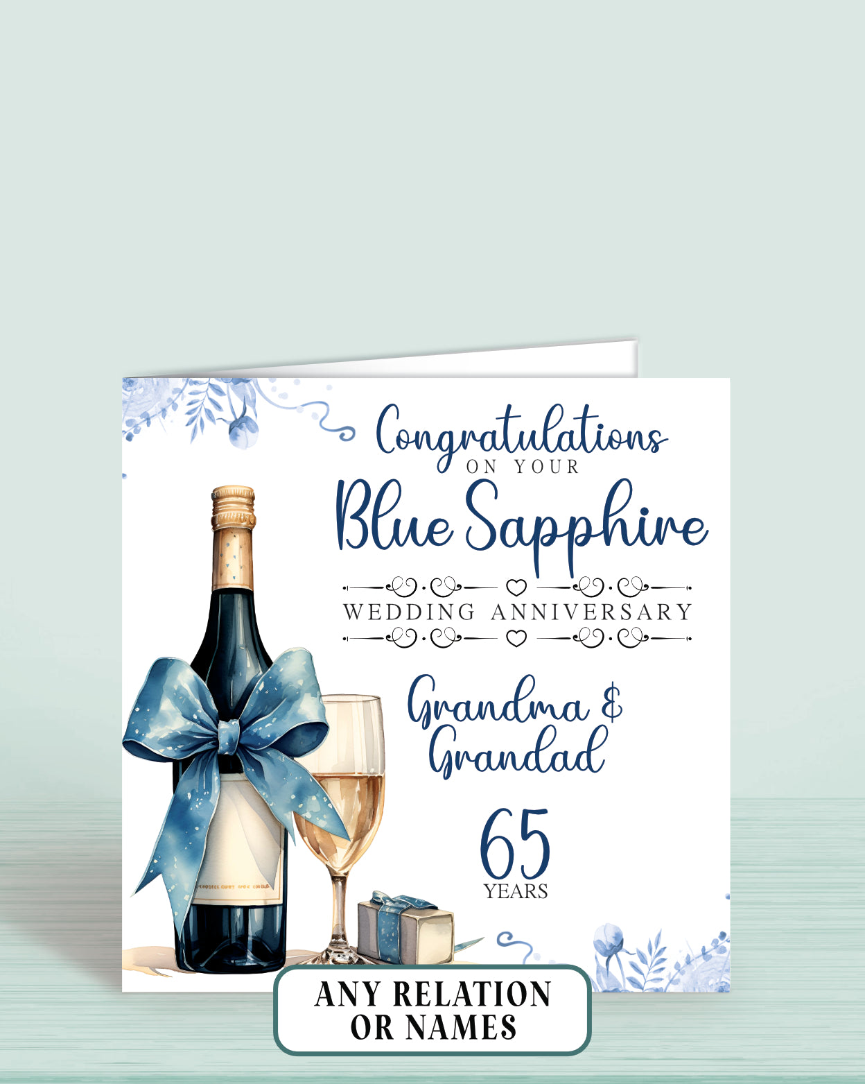 Grandma & Grandad 65th Blue Sapphire Anniversary Card, Congratulations On your Blue Sapphire Wedding Anniversary, 65 years