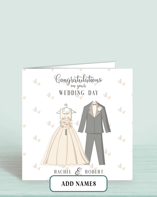 Wedding Day Card, Dress & Suit, Personalised Wedding Day Card, Mr & Mrs