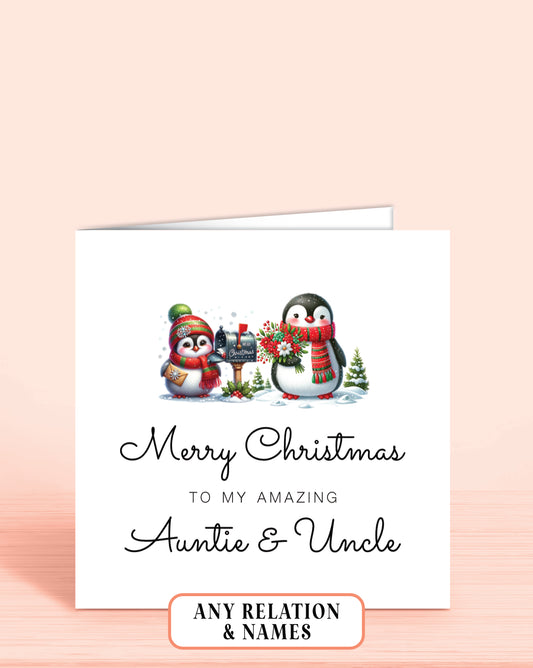 Penguins Christmas Card for any Relation, add names if required. by Oliver Rose Designs