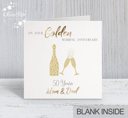 50th Golden Anniversary Card, On your Golden Anniversary, Mom & Dad, 50 years