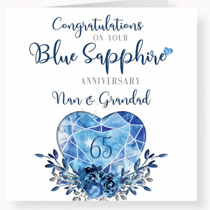 65th Blue Sapphire Anniversary Card, On your Blue Sapphire Anniversary, Nan & Grandad, 65 years