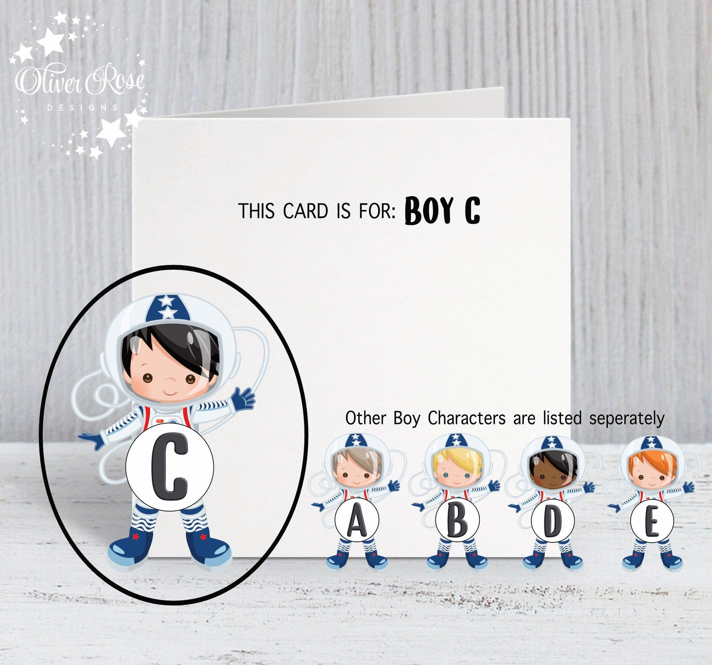 Space Astronaut Theme Birthday Card, for Boys, Black Hair, Personalised Card, Any Age, Any Relationship, BOY C