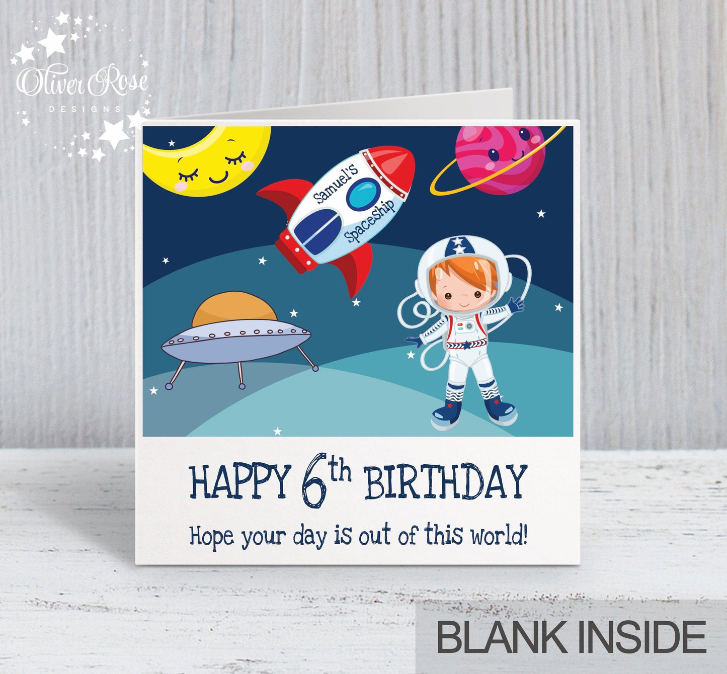 6th Birthday Card, for Boys, Red Hair, Space Astronaut Personalised Card, Any Age, Any Relationship BOY E